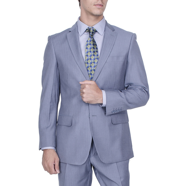 Men's Modern Fit Blue Herringbone Stripe 2-button Suit